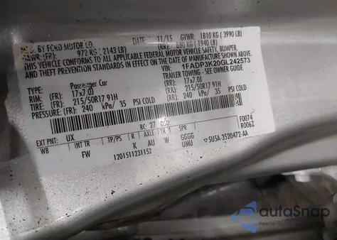 2016 Ford Focus Se из США, поврежденный, VIN 1FADP3K20GL242573